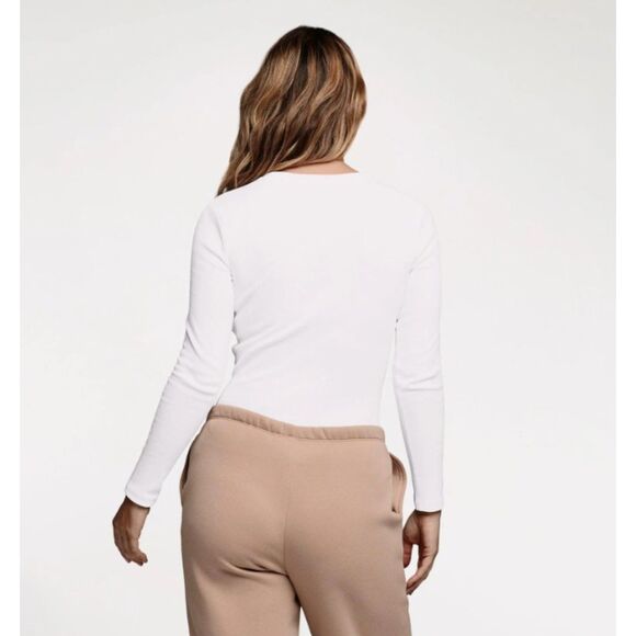 NEW White Plus Sz 3X Soft Stretchy Ribbed Long Sleeve Bodysuit FOR LUV OF DENIM - Picture 2 of 5